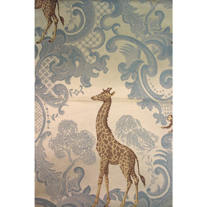 Silk Twill Fabric w/ Embroidered Giraffes & Monkeys