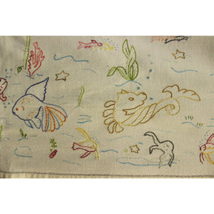 Vintage White Table Cover w/ Embroidered Fish