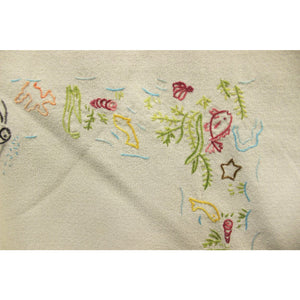 Vintage White Table Cover w/ Embroidered Fish