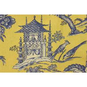 Mustard Yellow and Bleu de France Colour Vintage Chinoiserie Fabric
