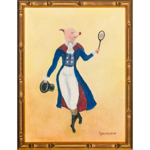 'Dapper Piglet Tennis Player' 'c1970s Oil Painting