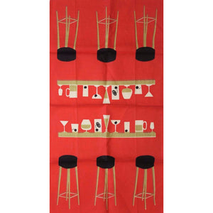 Red Linen Table Runner w/ Bar Stools & Champagne Glasses