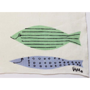 Vintage c1950s Linen Vera 4pc Placemats w/ Green & Blue Fish