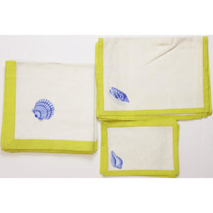 Vintage Seashell Set of (4) Placemats, (4) Runners, and (4) Napkins w/ Yellow Trim