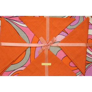 Set of 6 Orange & Pink Swirl Linen Place Mats w/ Matching Orange Napkins