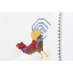 8pc Cocktail Napkin Set w/ Embroidered Roosters