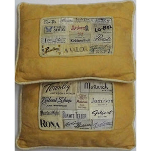 Designer Labels Pillow w/ Mustard & Creme Leaflet Print