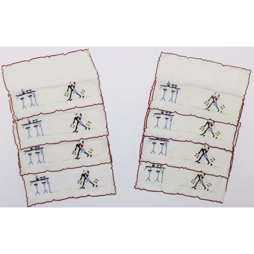 "Set x 8 Madeira Linen Couple at Bar Cocktail Napkins"