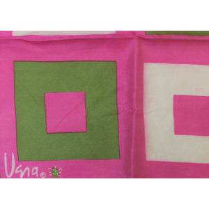 Vera Silk Scarf w/Pink/Green & White Squares Print