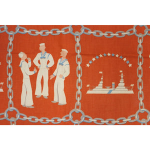 4pc Vintage Orange Sailor & Anchor Print Fabric