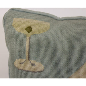 Tiffany Blue Playing Cards & Martini Glass Needlepoint Pillow