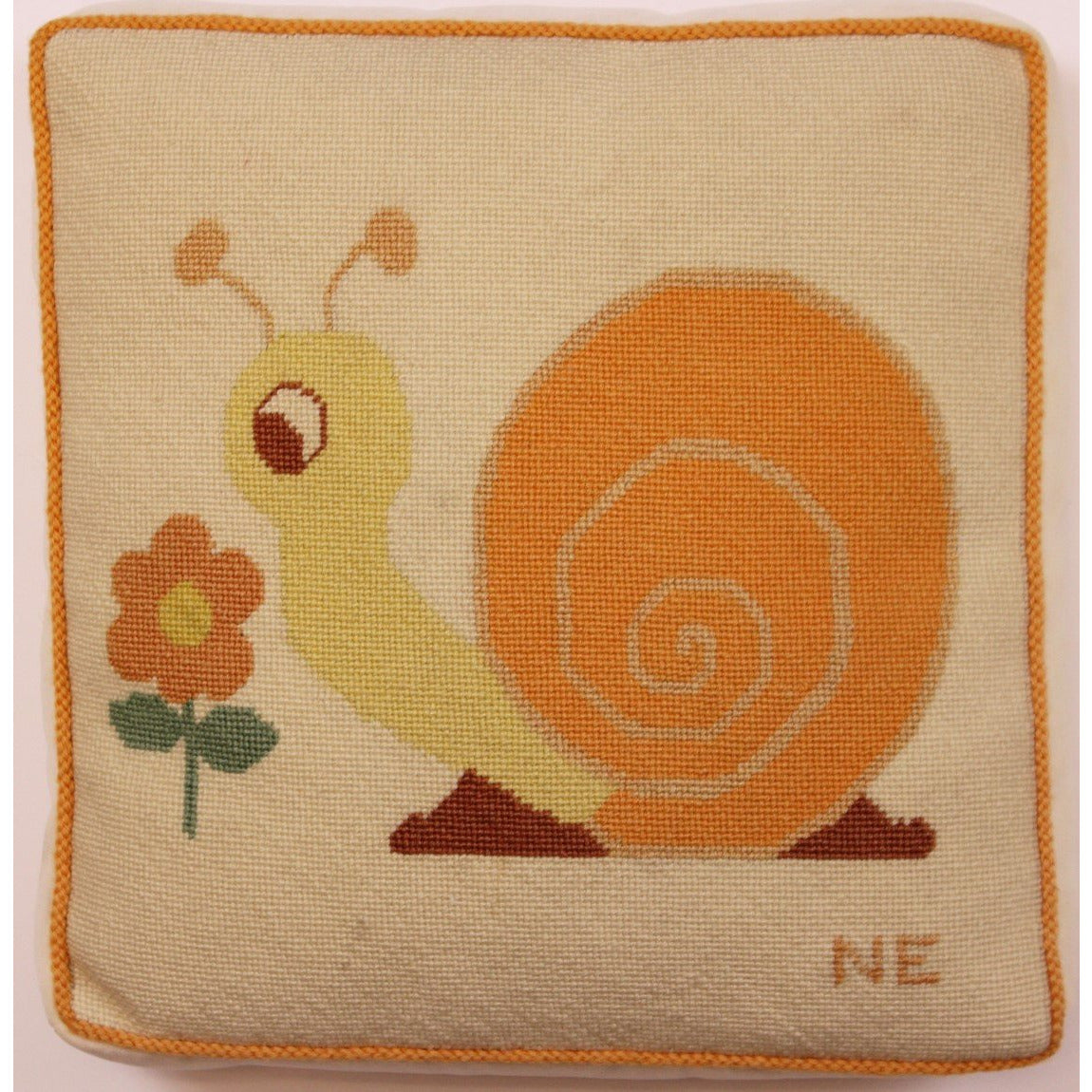 Vintage 'Snail' Needlepoint Pillow