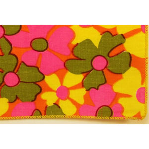 "Pair Of Bright Pink/ Orange/ Yellow/ Floral Pattern c1960s Pocket Sq"