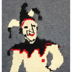 Needlepoint Bridge Table Mat w/ Playing Cards & Jester