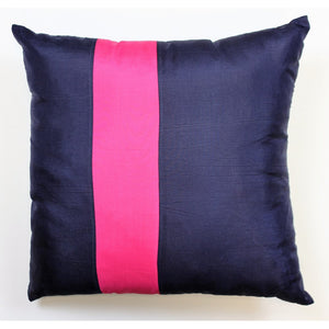 Navy w/ Pink Racing Stripe Silk Pillow