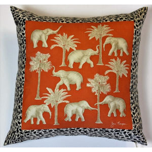 'Jim Thompson Thai Elephants & Palm Trees Orange Silk Pillow' (SOLD)