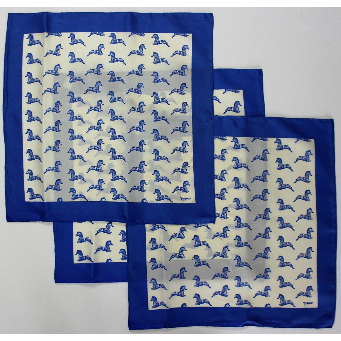 Set of 3 El Morocco Club Blue Zebra Silk Pocket Squares