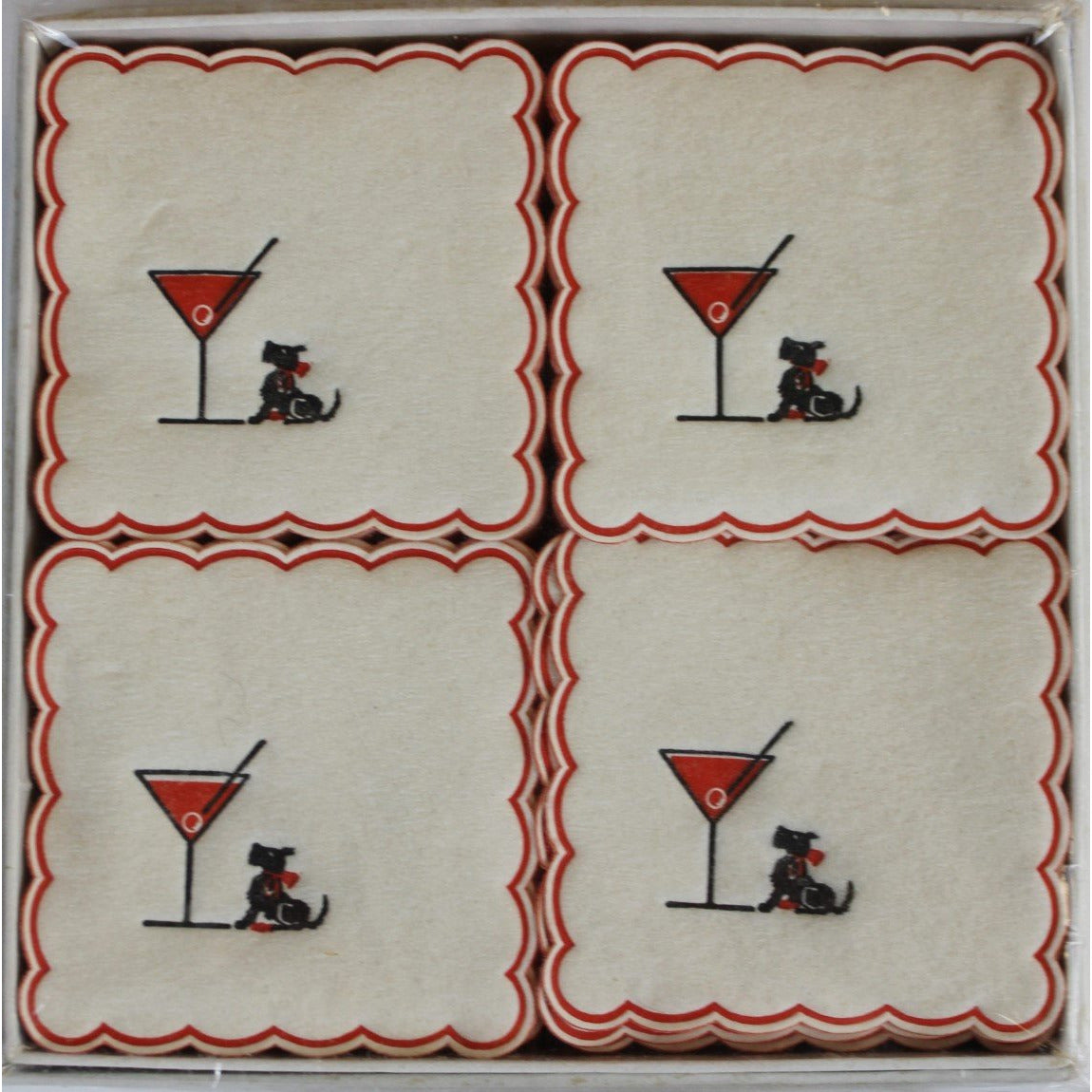 Boxed Set of 75 Martini Glass & Scottie Scallop Edge Coasters