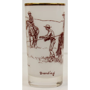Rare Set of 5 Paul Desmond Brown Cowboy Frosted Highball Glasses
