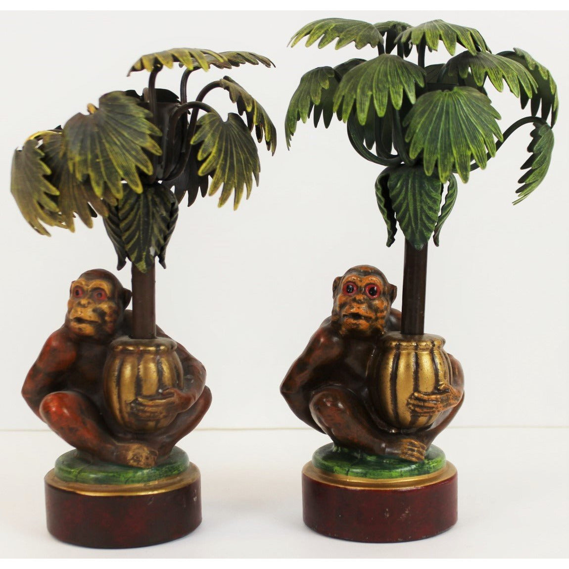 monkey palm plant Pair x Monkey & Palm Tree Candlestick Holders" (SOLD)