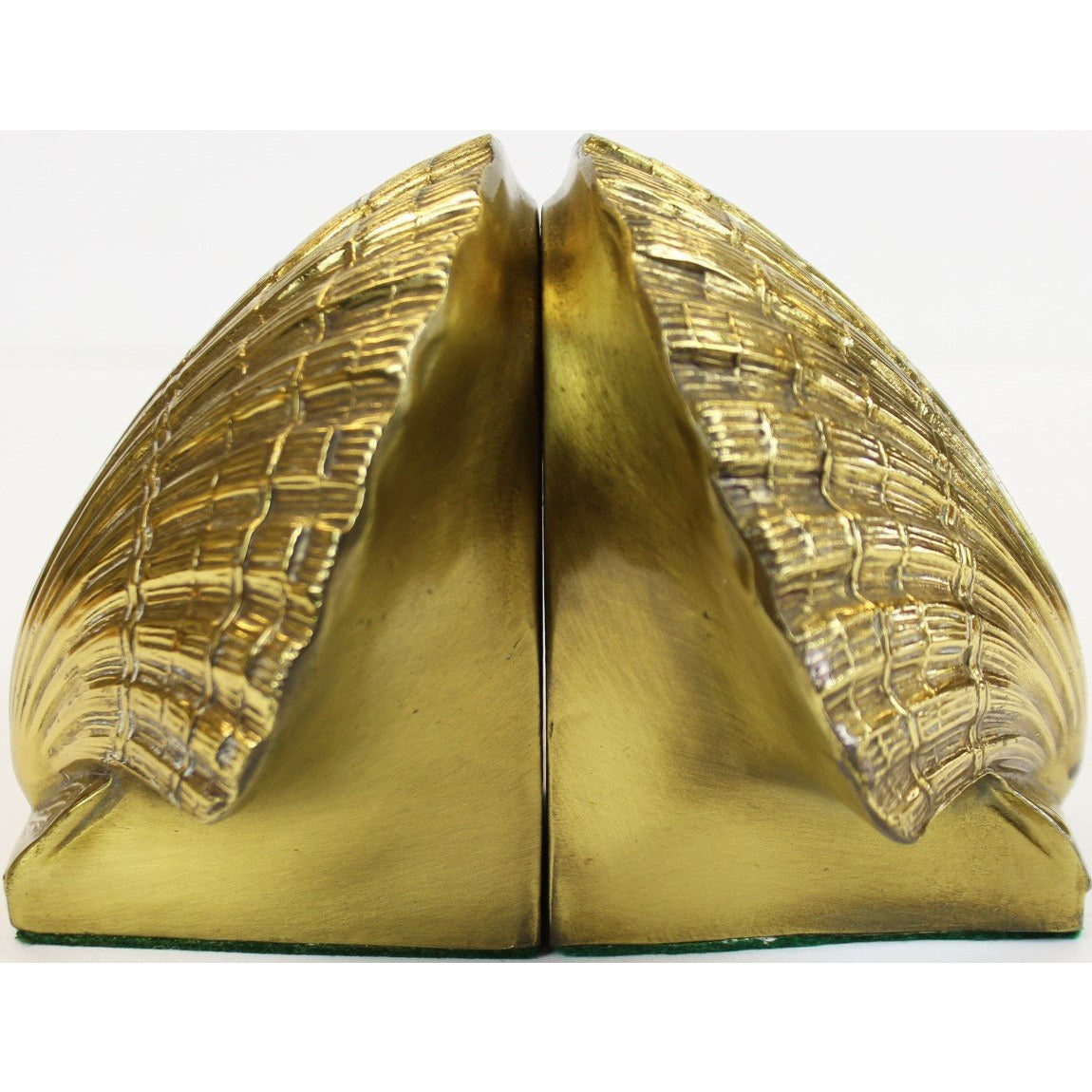 Vintage Brass Shell Bookends with Patina Gold Metal