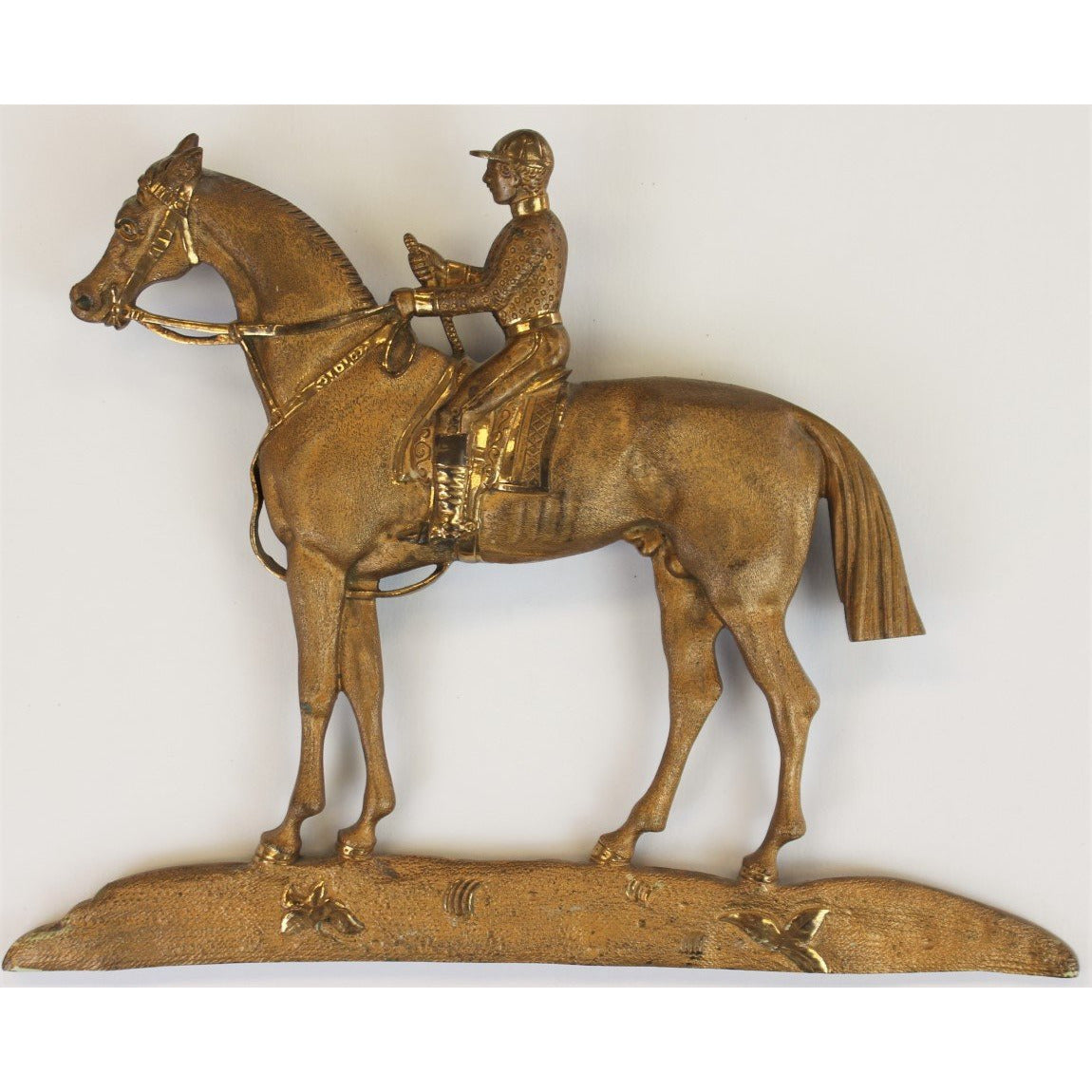 Brass Jockey & Racehorse Gilt 1930's Plaque