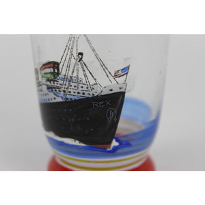 Vintage Shot Glass w/ Hand-Painted Steam Ship