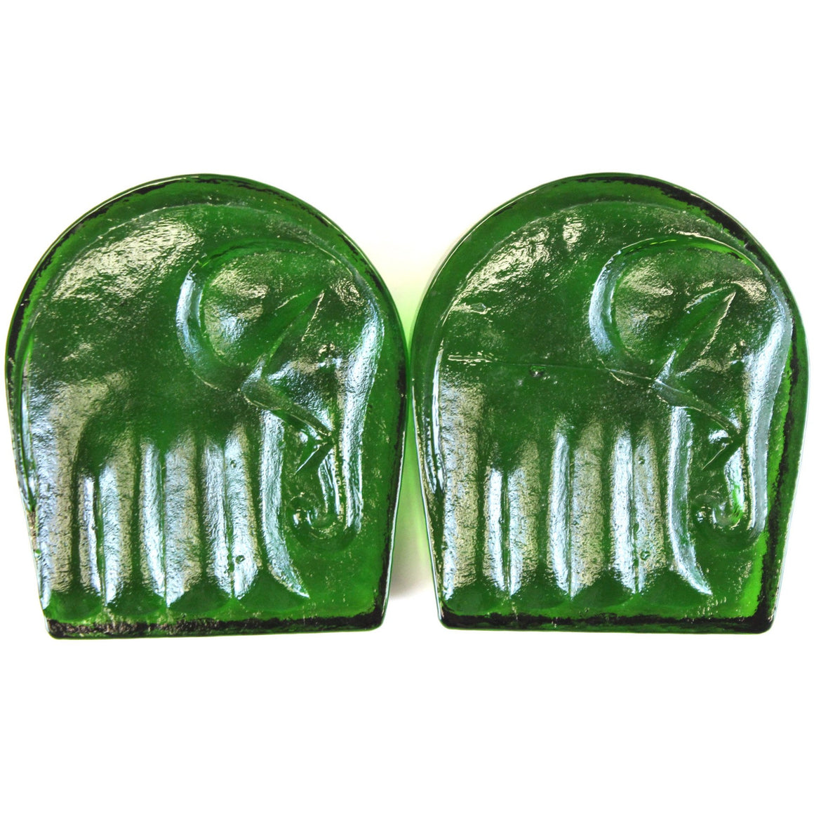Elephant Emerald Glass Bookends