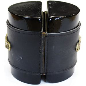Italian Leather & Brass Semicircular Bookends
