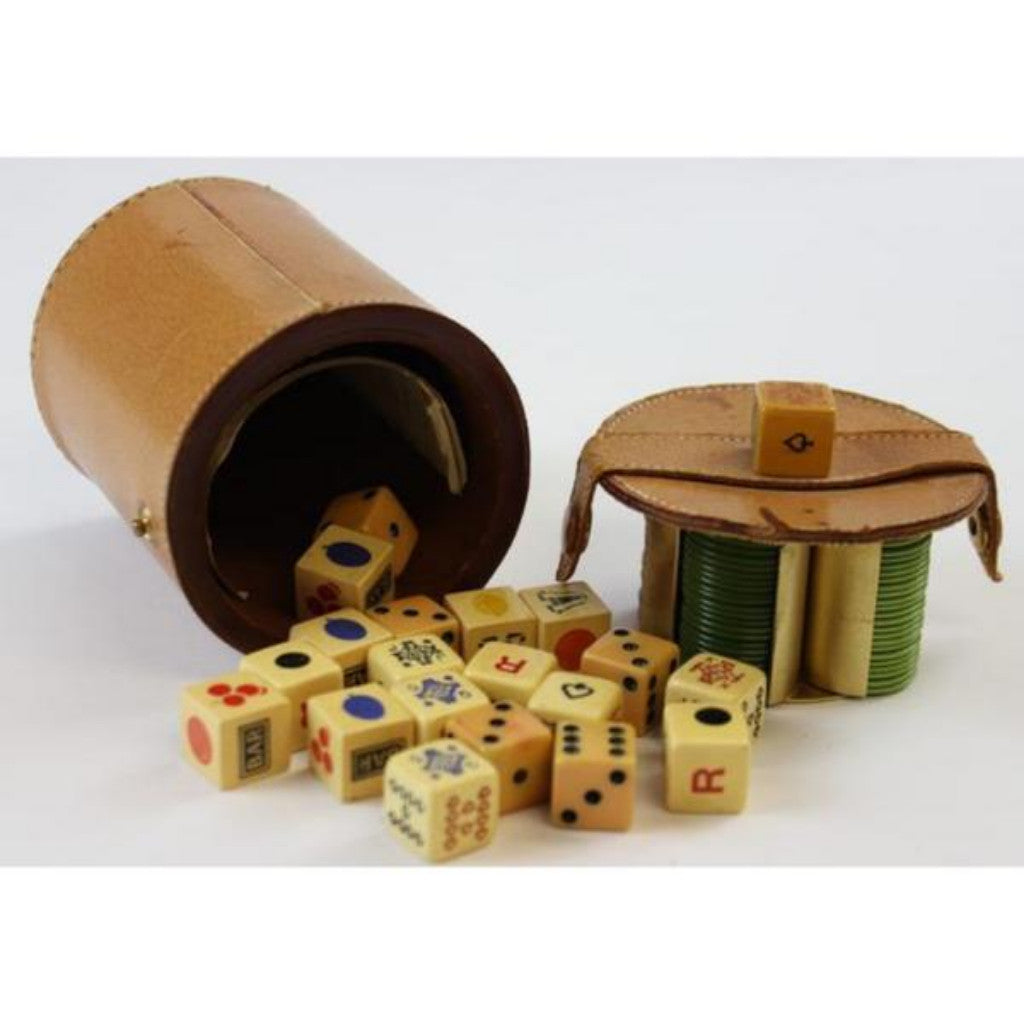 "Abercrombie & Fitch Pigskin Leather Dice Set Made In England"
