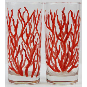 "Pair x Hand-Painted Coral Highball Glasses" (SOLD)