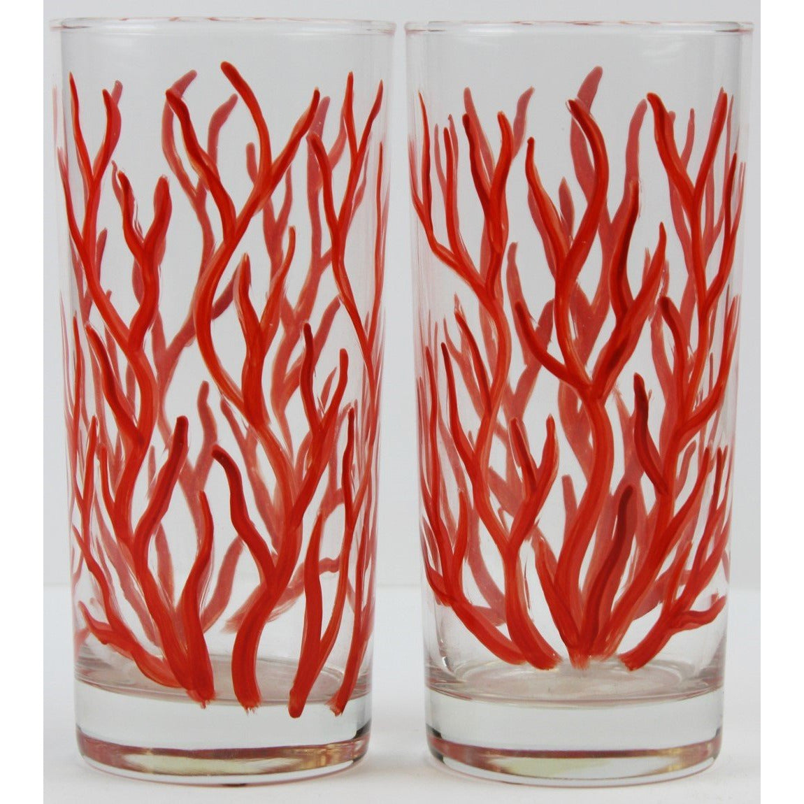 "Pair x Hand-Painted Coral Highball Glasses" (SOLD)