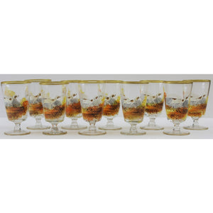 Set of 10 Hand-Painted Sporting Dog Sherry Glasses