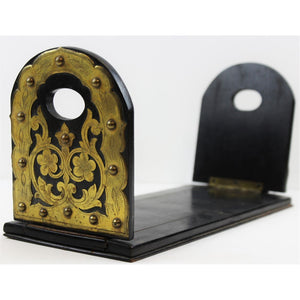Inlay Brass on Ebony Wood Folding Bookends