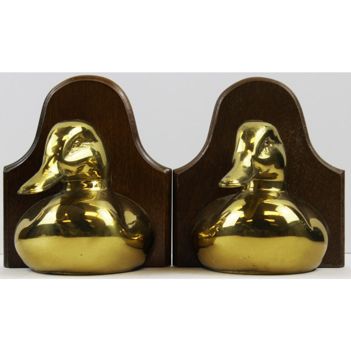 Vintage Pair Brass Duck Head Bookends 