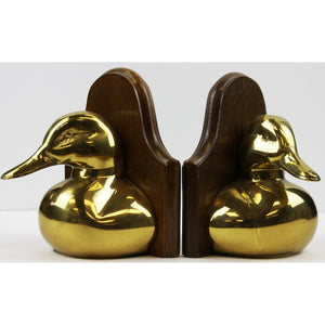 Pair of Brass Mallard Duck Head Bookends