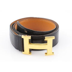 Lot - Hermes Paris designer belt with brass Constance H logo