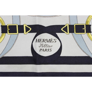 Hermes of Paris Navy 'Eperon d'Or' Silk 16" Square Pochette