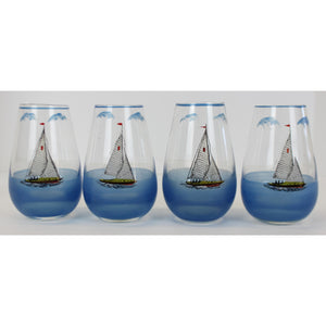 Set of 4 Hand-Painted Sailboat Glasses