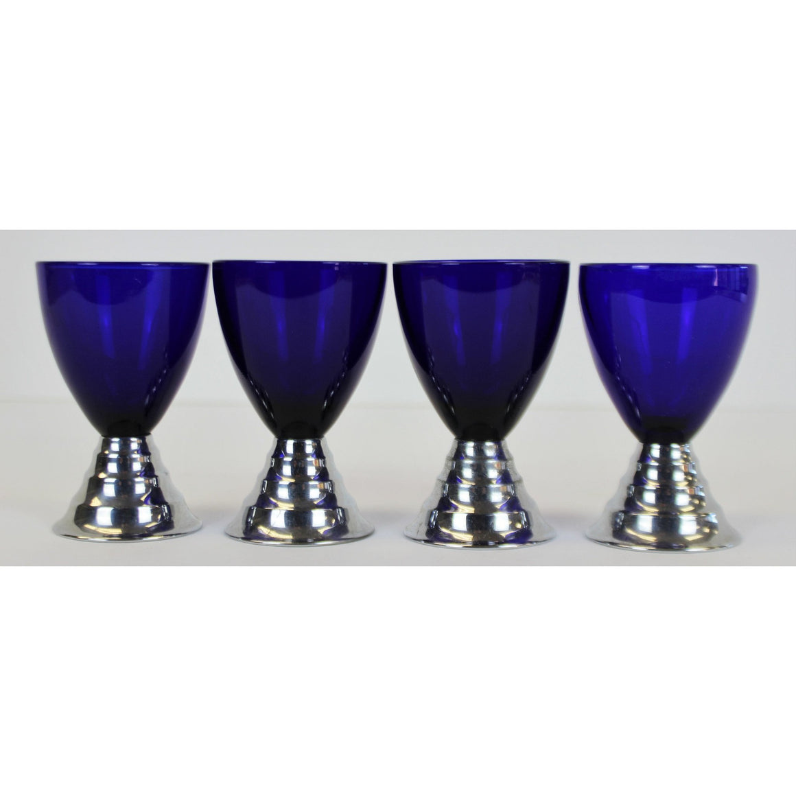 Set of 4 Chase El Morocco Blue Glasses w/ Chrome Base