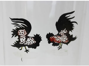 Hand-painted Fighting Cocks/Rooster Glass Cocktail Shaker w/ Chrome Lid
