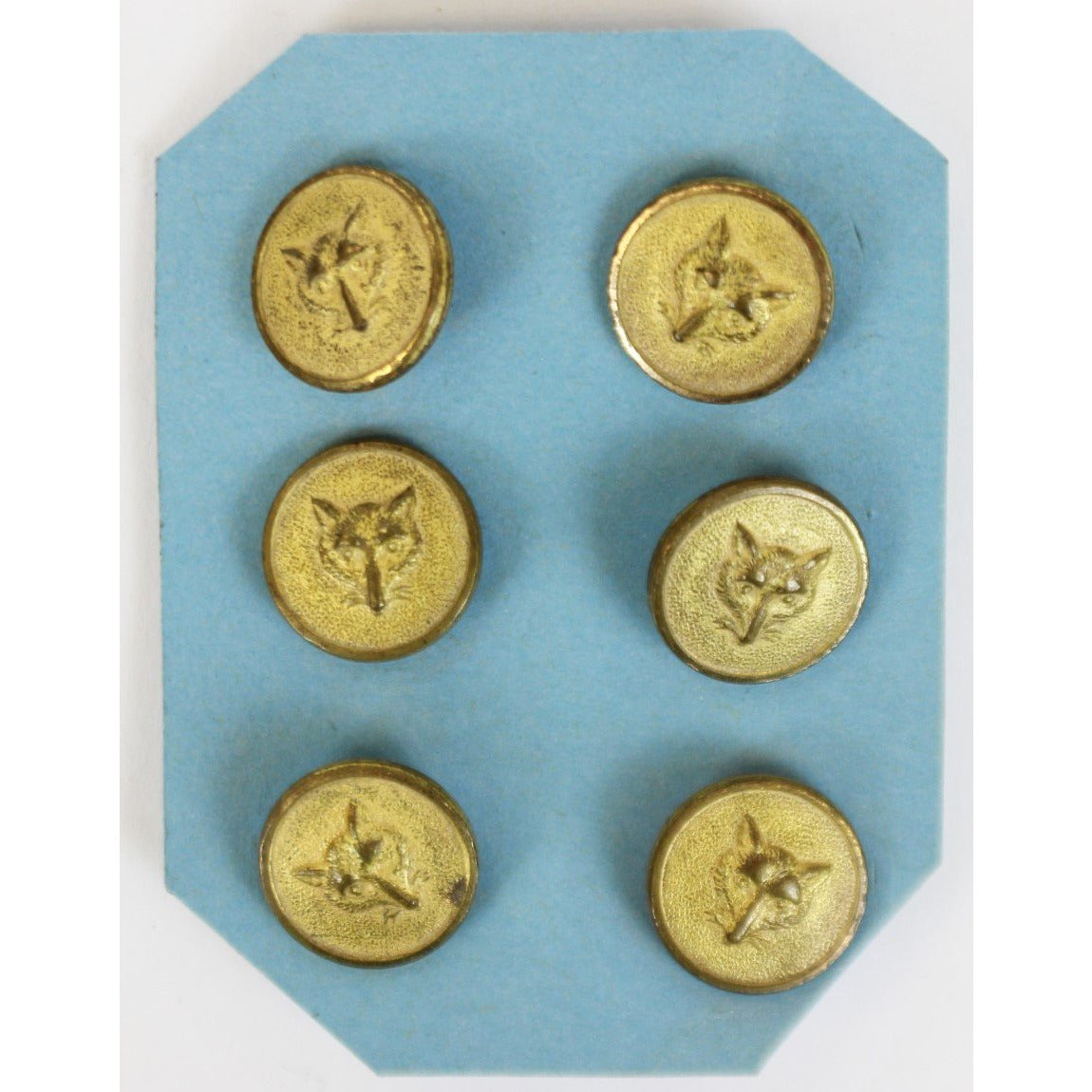 Set of 6 Brass Fox Head Vest Buttons Stamped