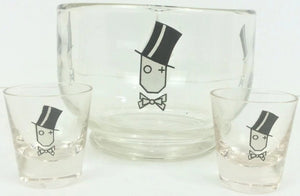 Y Monogram Topper Glass Ice Bowl & Pair of Shot Glasses c1930s
