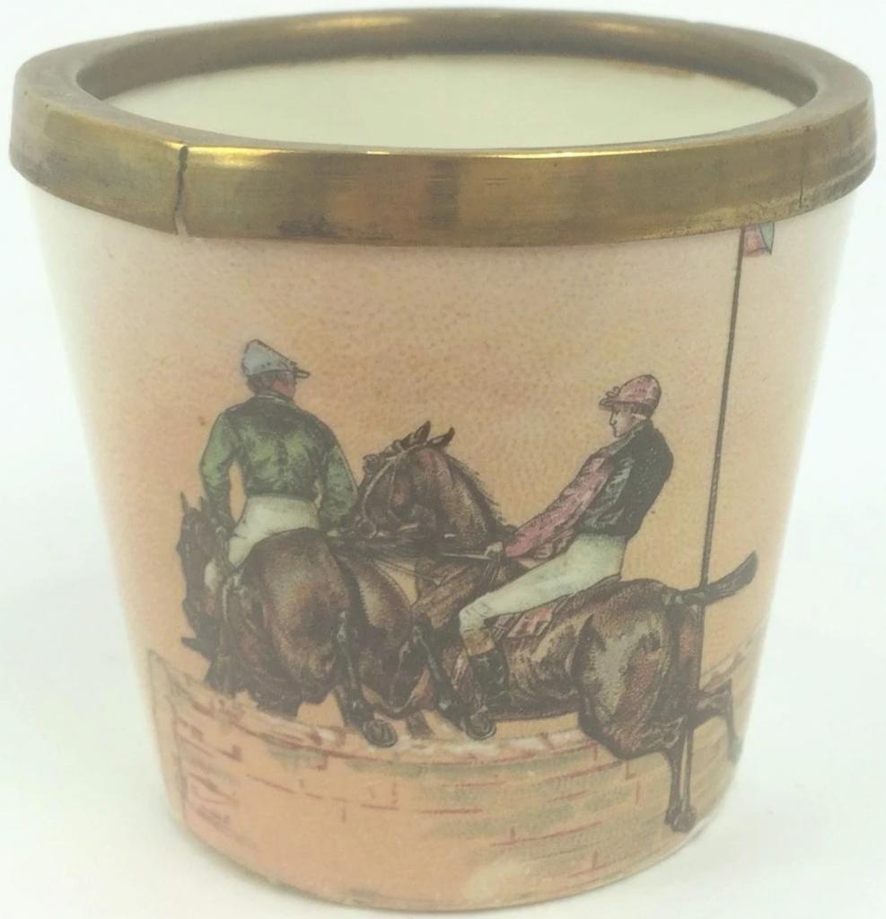 Steepelchase Jockeys Porcelain Cup w/ Brass Rim