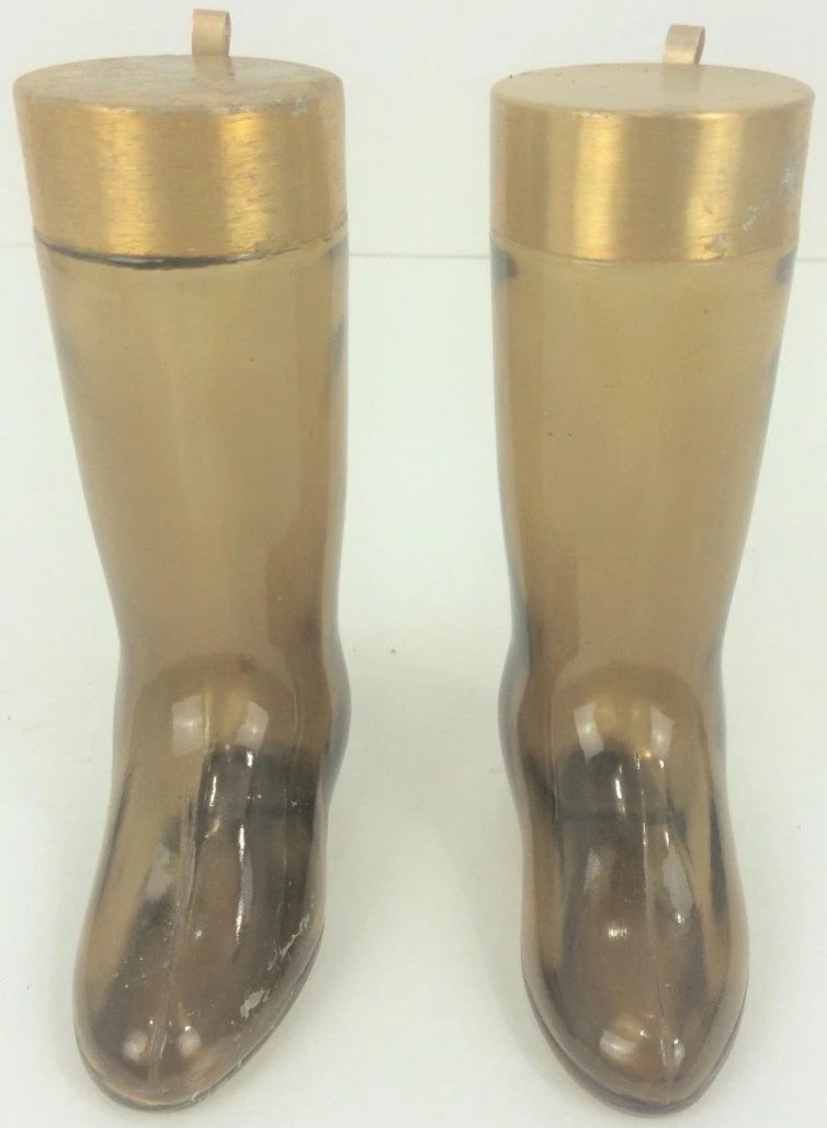 Pair of Amber Glass 'Decanter' Riding Boots w/ Copper Lids