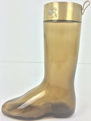 Pair of Amber Glass 'Decanter' Riding Boots w/ Copper Lids