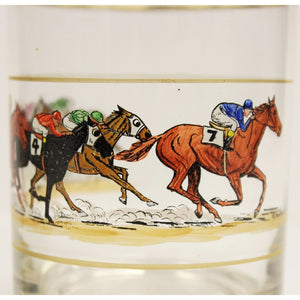 Pair of 6 Hand-Painted Jockeys Old-Fashioned Glasses