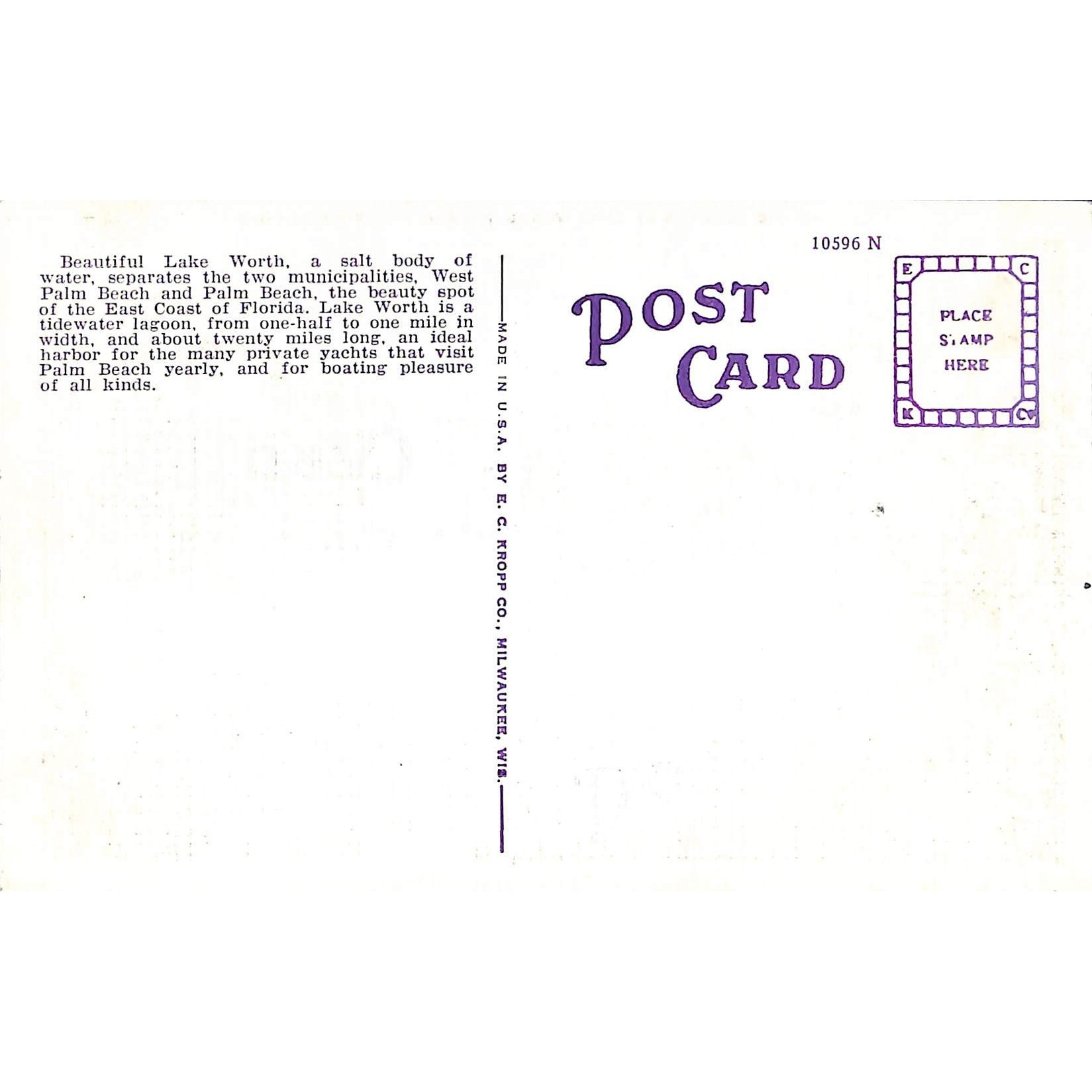 Palms and Flowers on Lake Worth, Palm Beach Post Card