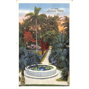 "Lily Pool, Poinciana Gardens, Palm Beach" c1937 Postcard