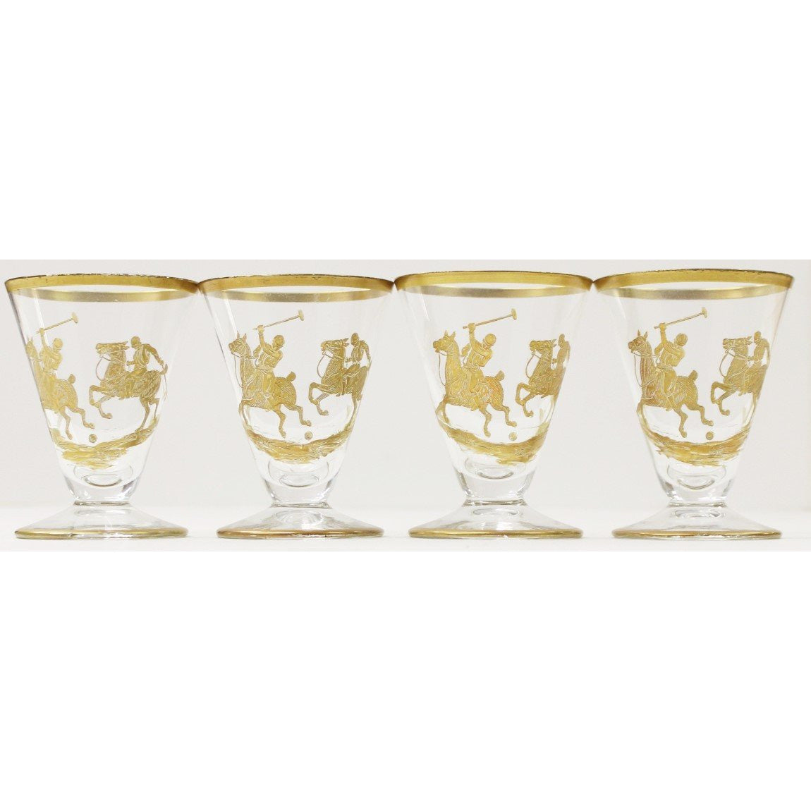 Set of 4 Gold Polo Player Sherry Glasses